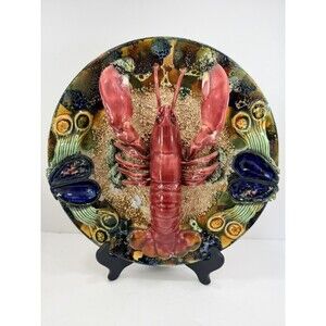 VTG Rare 13" Jay Willfred Lobster Plate | Portuguese Majolica Palissy Ware Sadek
